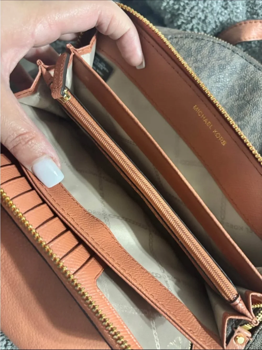 Michael Kors Brown Monogram with Coral Trim Backpack